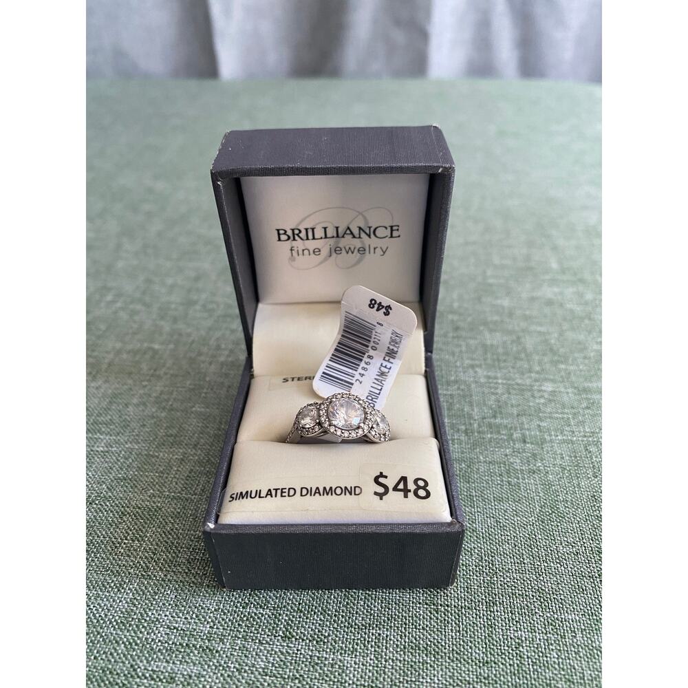 Brilliance Fine Jewelry Sterling Silver Diamond 3-Stone Halo Ring Size 7 NWT - Picture 3 of 9